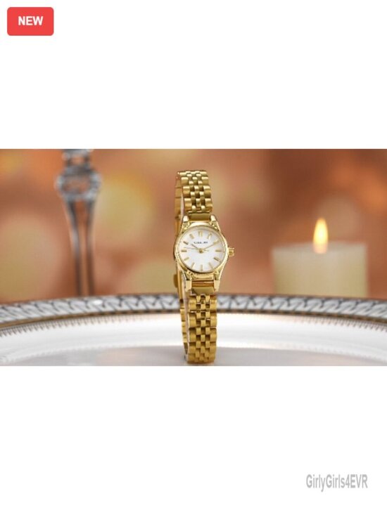 Dainty Gold-Tone Small Round Dial Watch with Stainless Steel Bracelet